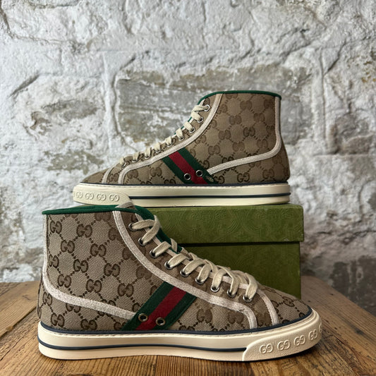 Gucci High Tennis 1977 Beige GG Monogram Sneaker Sz 6.5