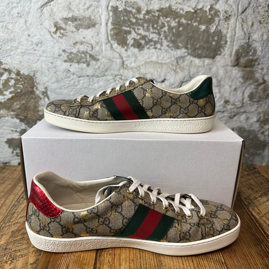 Gucci Gold Bee GG Monogram Ace Sneaker Sz 10