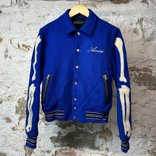 Amiri Cream Bones Varsity Jacket Blue Sz S