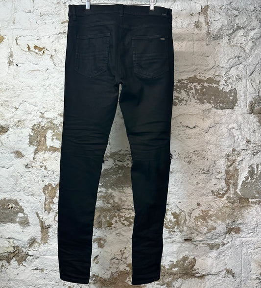 Amiri MX1 Black Leather Black Denim Jeans Sz 33