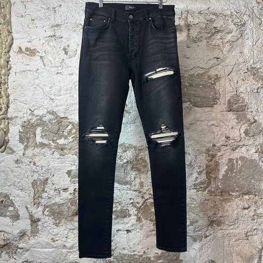 Amiri MX1 Cream Suede Black Denim Jeans Sz 31