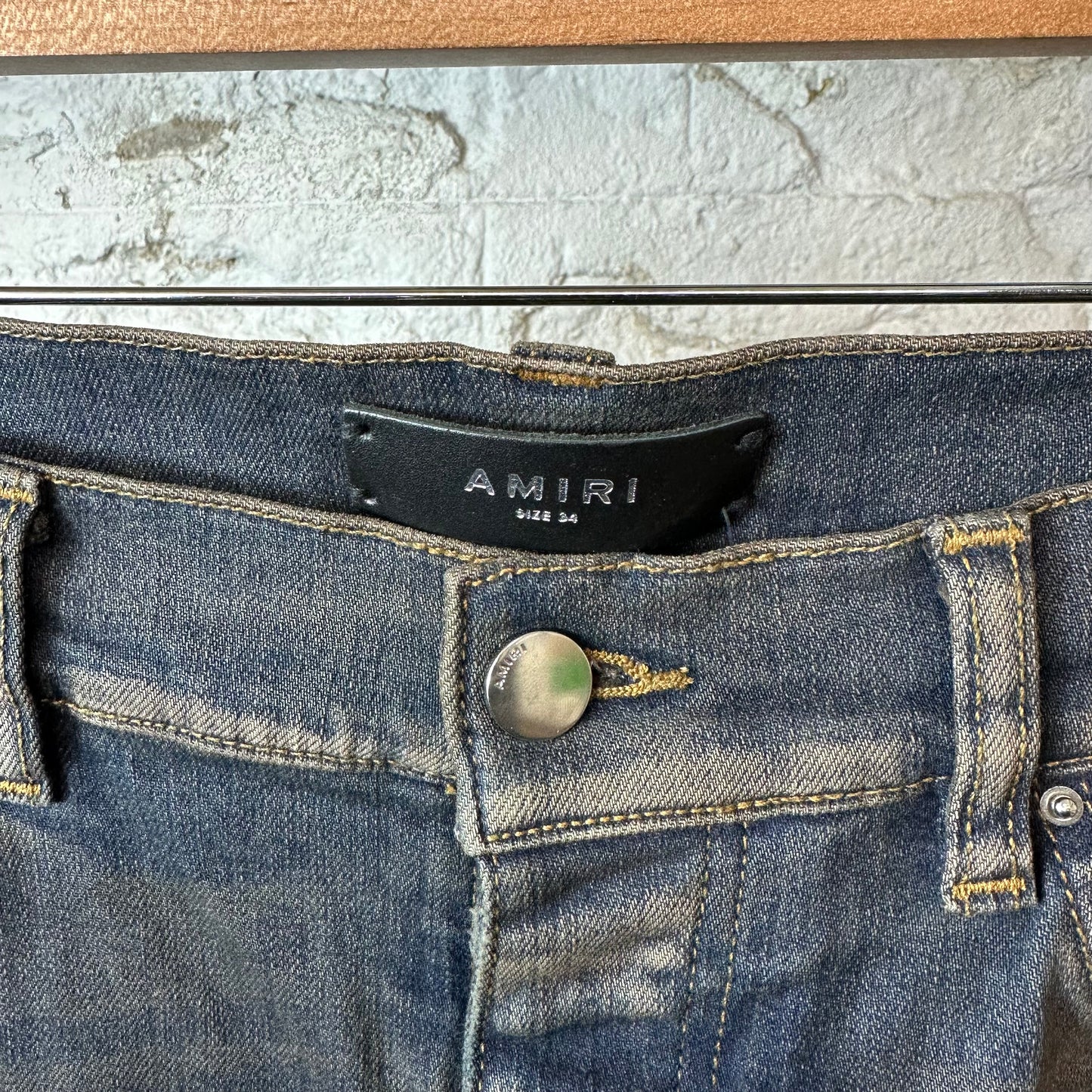 Amiri MX1 Black Leather Thrasher Dirty Blue Denim Jeans Sz 34