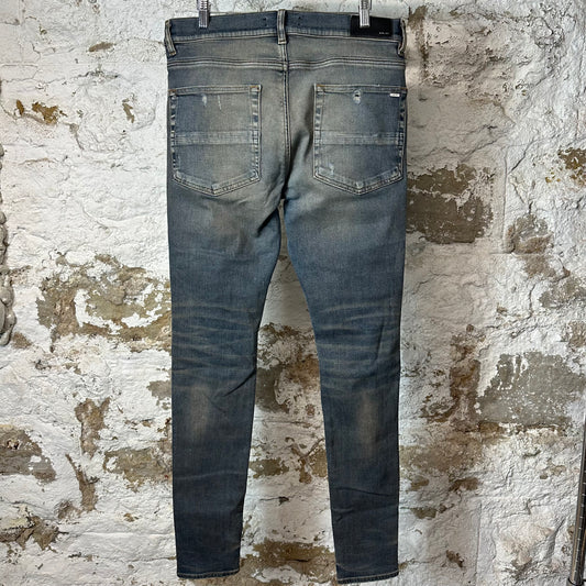 Amiri MX1 Black Leather Thrasher Dirty Blue Denim Jeans Sz 34