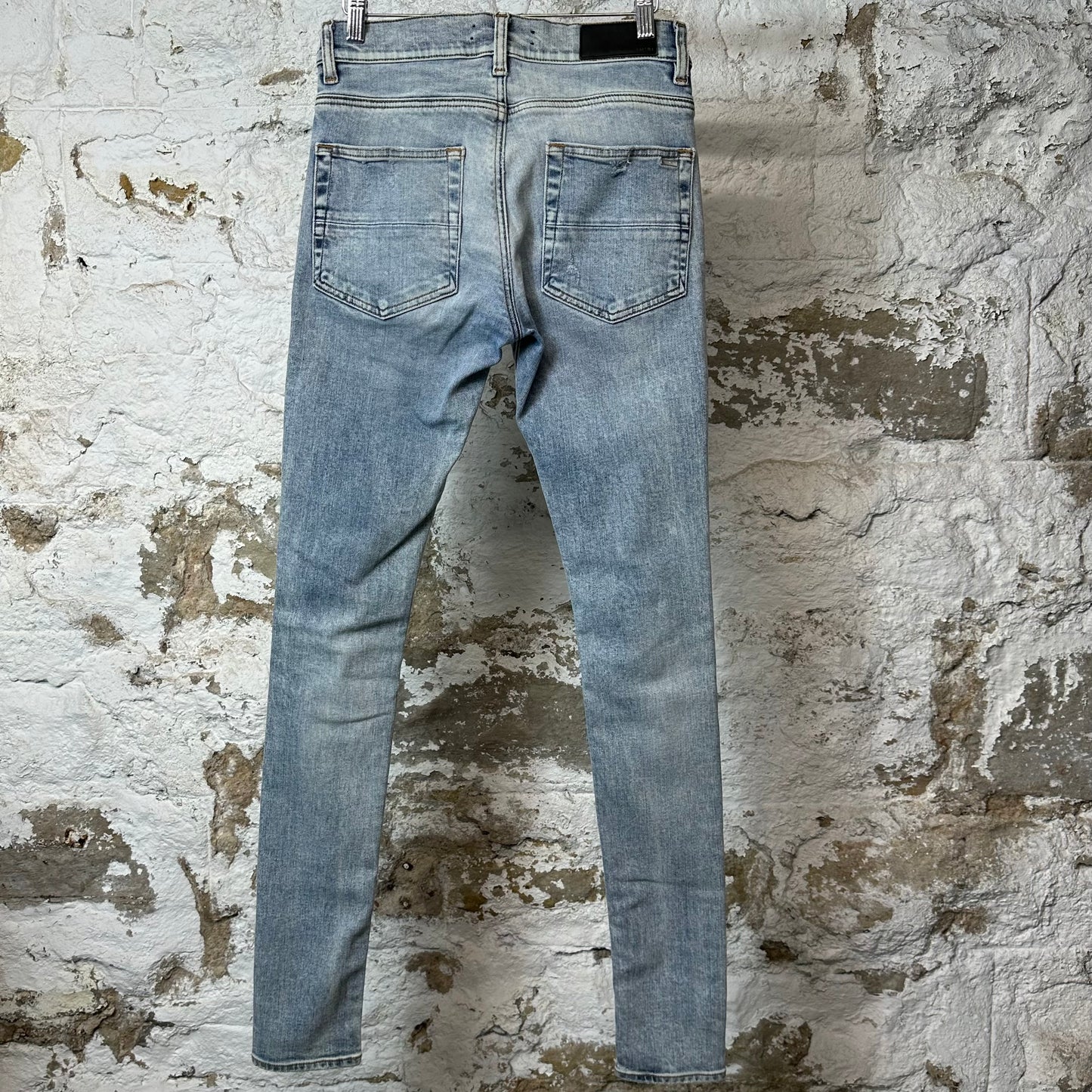 Amiri MX1 Black Leather Washed Blue Denim Jeans Sz 28