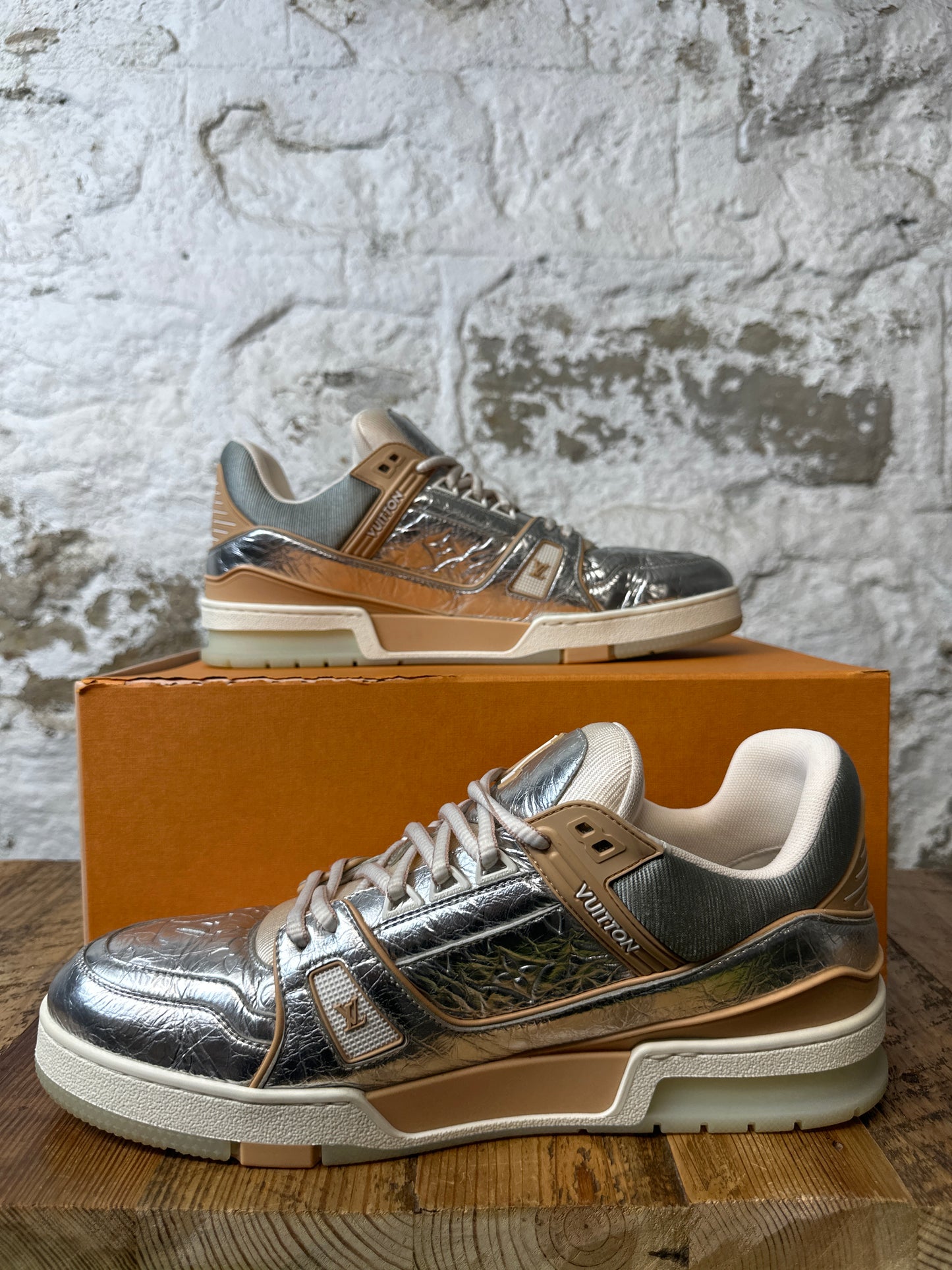 Louis Vuitton Tan Silver Trainer Sz 11.5 (10LV)
