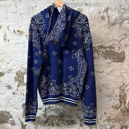 Amiri Blue Paisley Knit Hoodie Sz S