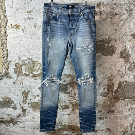 Amiri MX1 Blue Paisley Blue Denim Jeans Sz 34