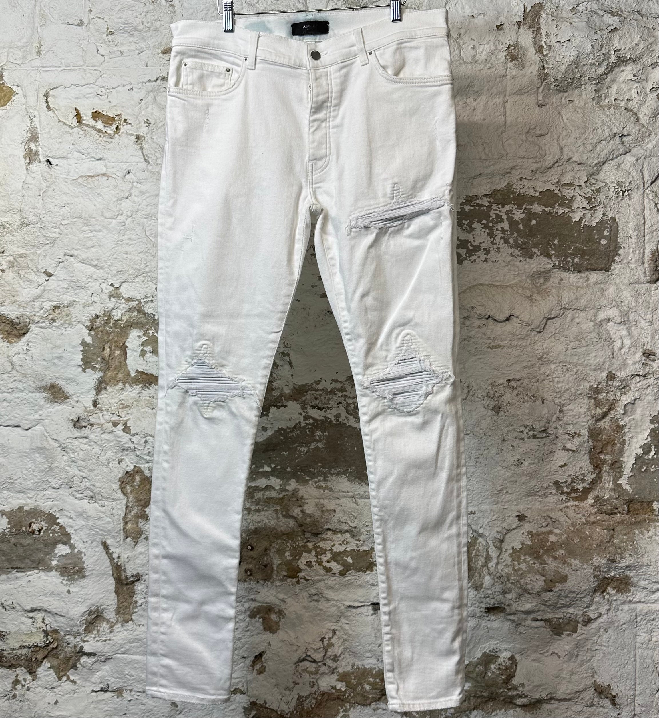 Amiri MX1 White Leather White Denim Jeans Sz 36