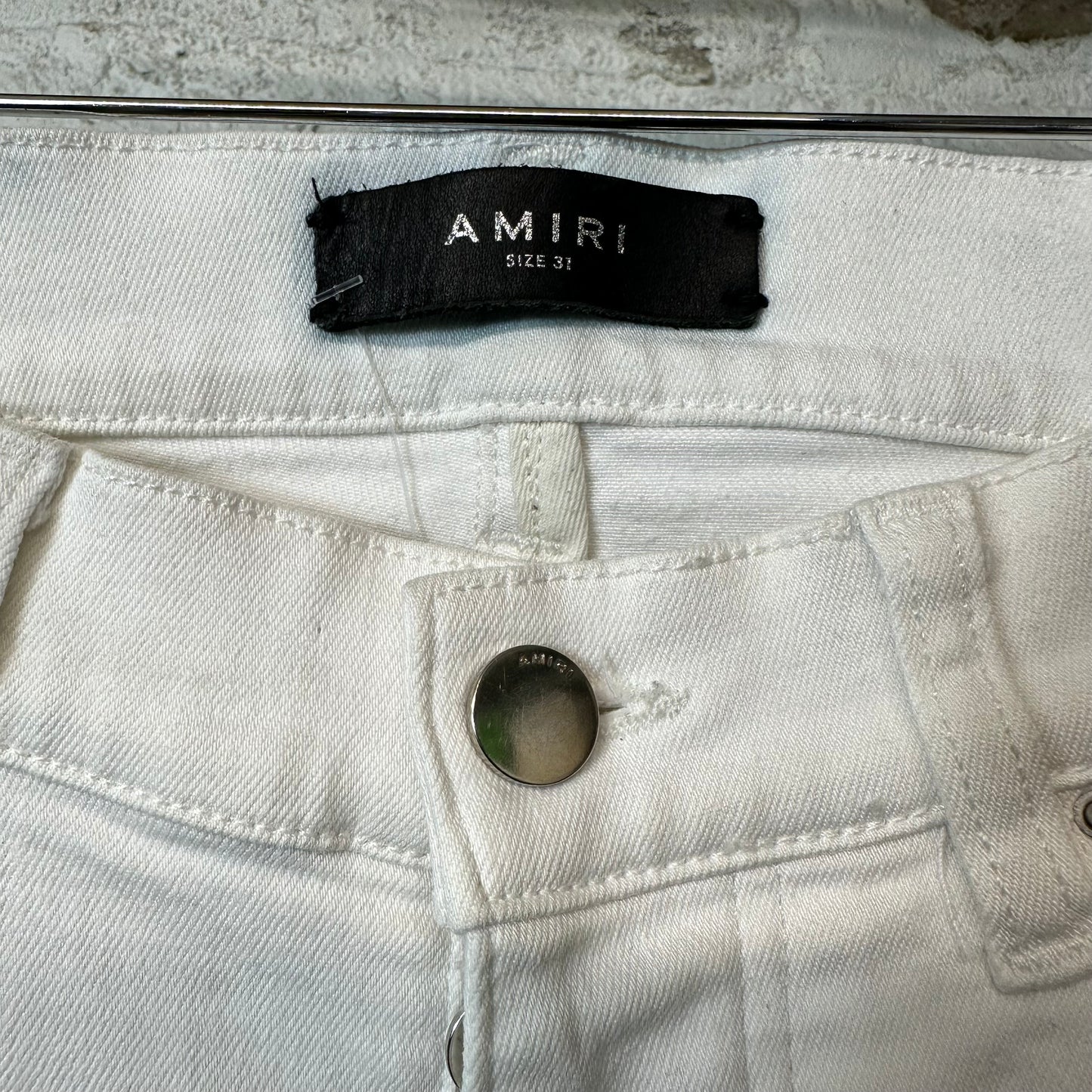 Amiri MX1 White Leather White Denim Jeans Sz 31