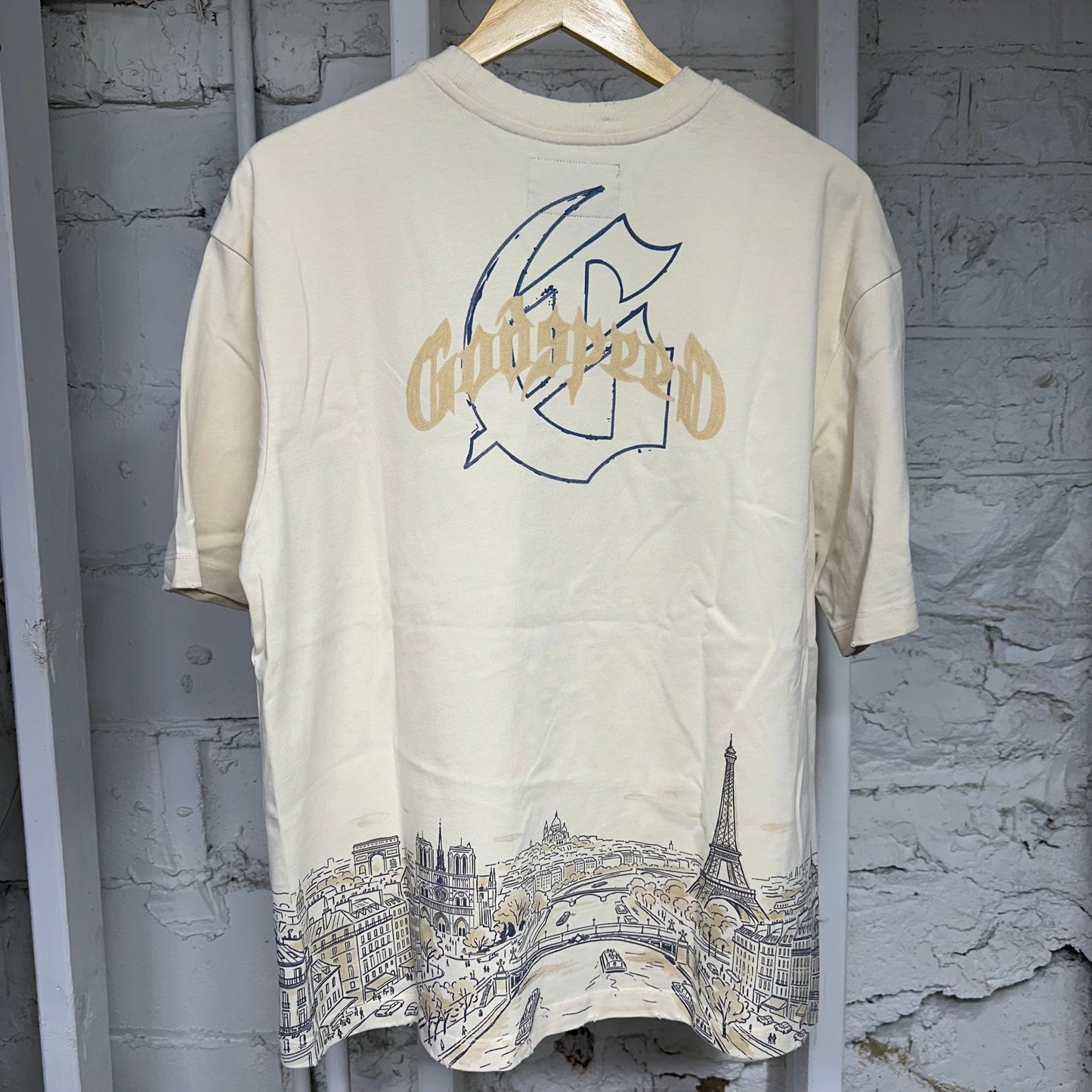 Godspeed Paris Skyline Cream T-Shirt Sz S
