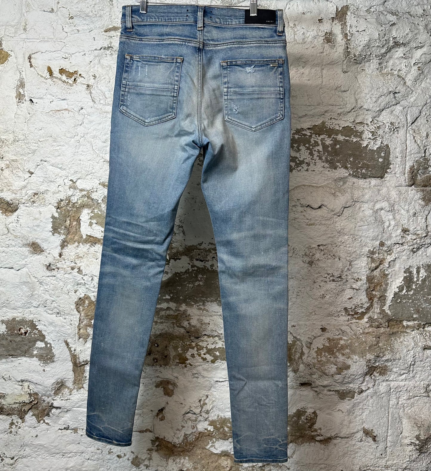 Amiri MX1 Black Leather Blue Denim Jeans Sz 33