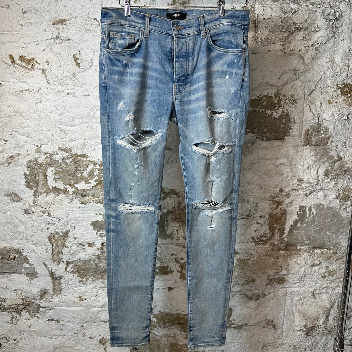 Amiri Plain Distressed Blue Denim Jeans Sz 34
