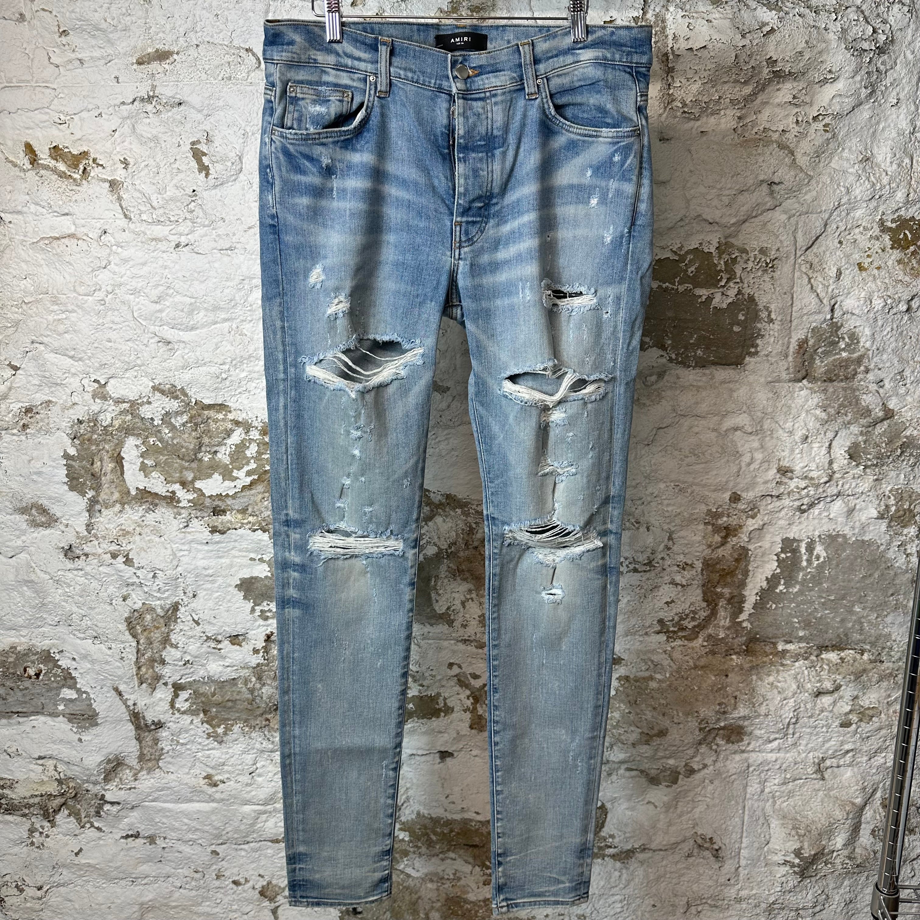 Amiri Plain Distressed Blue Denim Jeans Sz 34