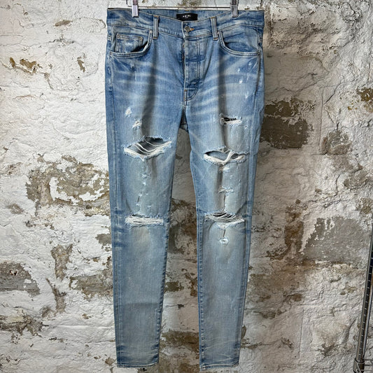 Amiri Plain Distressed Blue Denim Jeans Sz 34