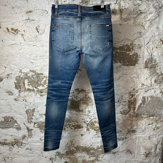 Amiri MX1 Black Leather Dark Blue Denim Jeans Sz 31