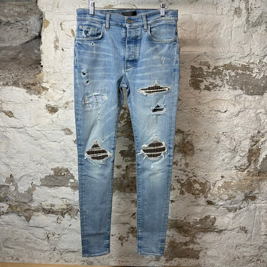 Amiri MX1 Grey Orange Plaid Blue Denim Jeans Sz 32
