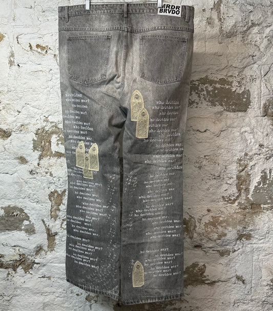 Who Decides War Scripture Gray Denim Jeans Sz 40