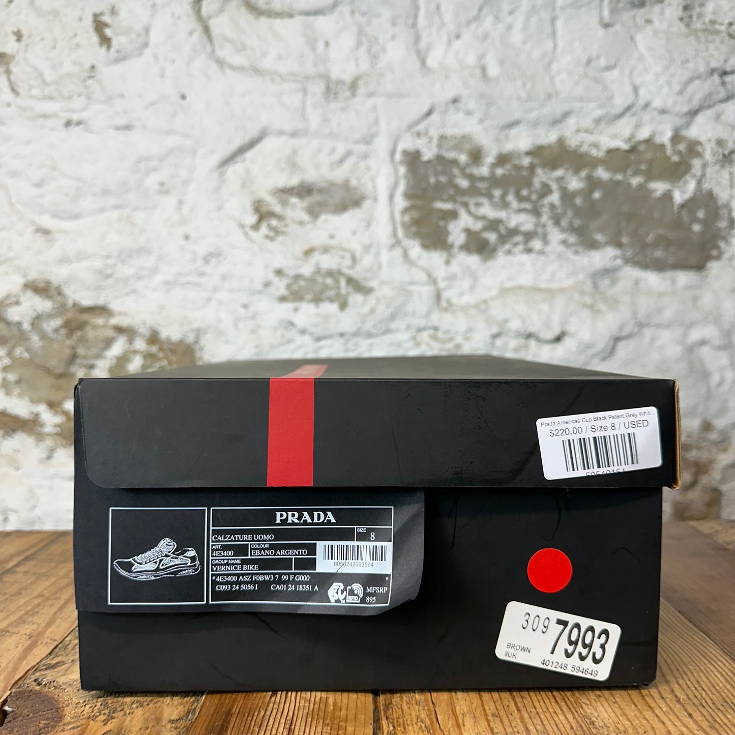 Prada Americas Cup Black Patent Grey White Sneaker Sz 8