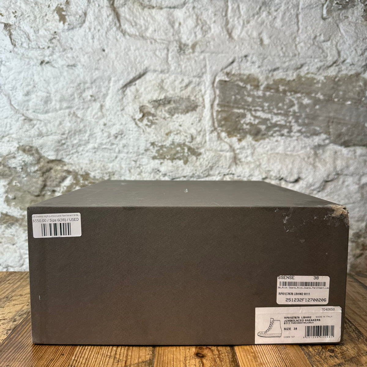 Rick Owens High Jumbo Lace Parchment Milk Sneaker Sz 6 (38)
