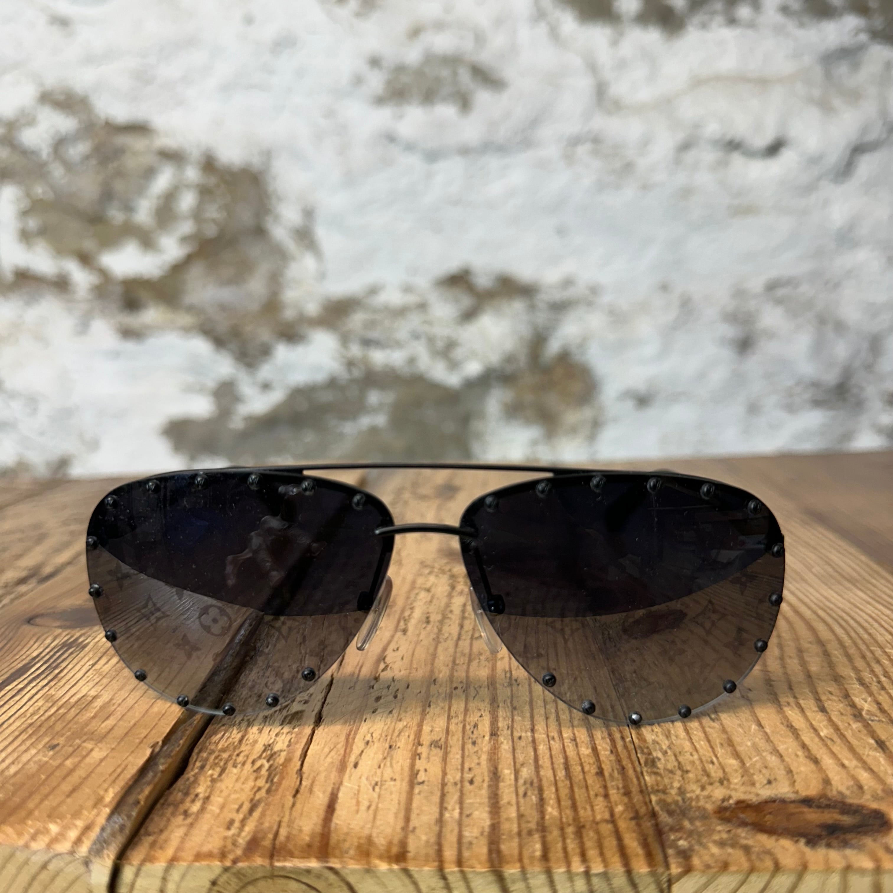 Louis Vuitton Studded Party Black Aviator Sunglasses