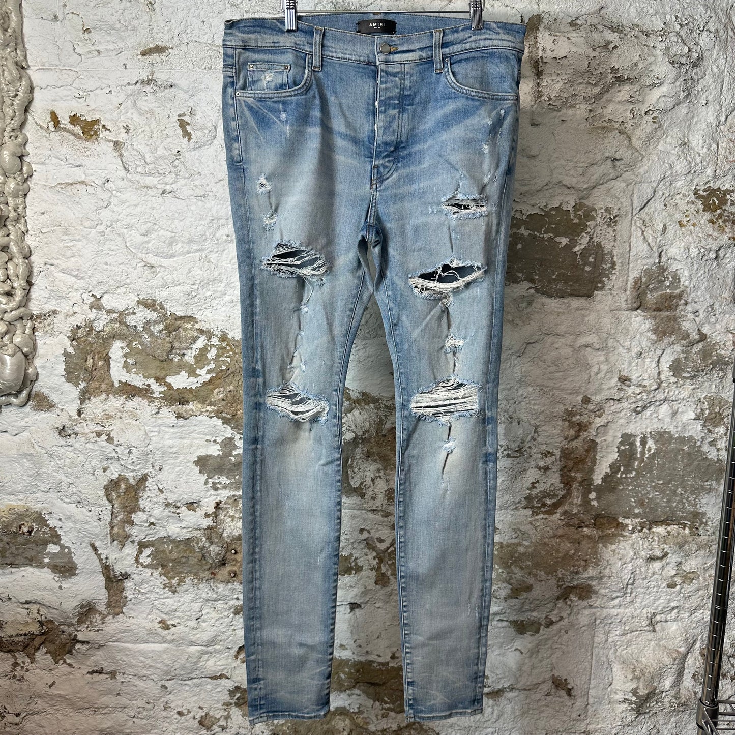 Amiri Distressed Plain Blue Denim Jeans Sz 36