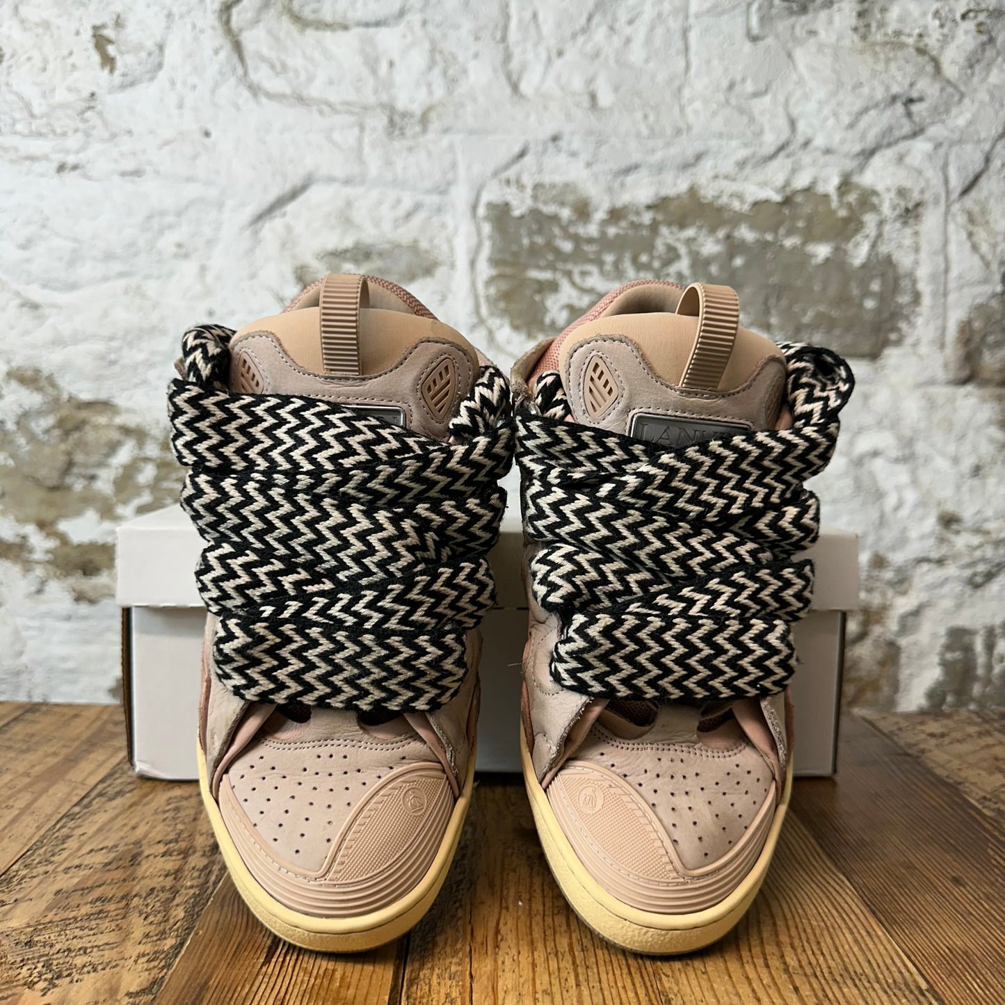 Lanvin Curb Black White Lace Pink Sneaker Sz 6.5 (39)