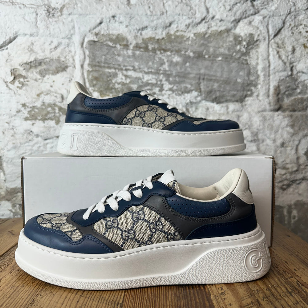 Gucci Re-Web Navy GG Monogram White Sneaker Sz 7.5