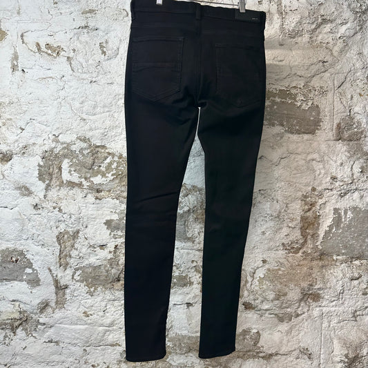 Amiri MX1 Black Leather Black Denim Jeans Sz 33