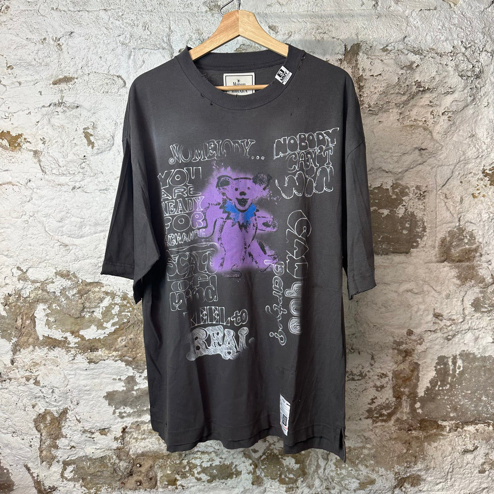 Maison Mihara Bear Printed Distressed T-shirt Black Sz M
