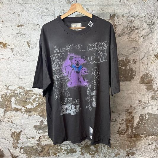 Maison Mihara Bear Printed Distressed Black T-Shirt Sz M
