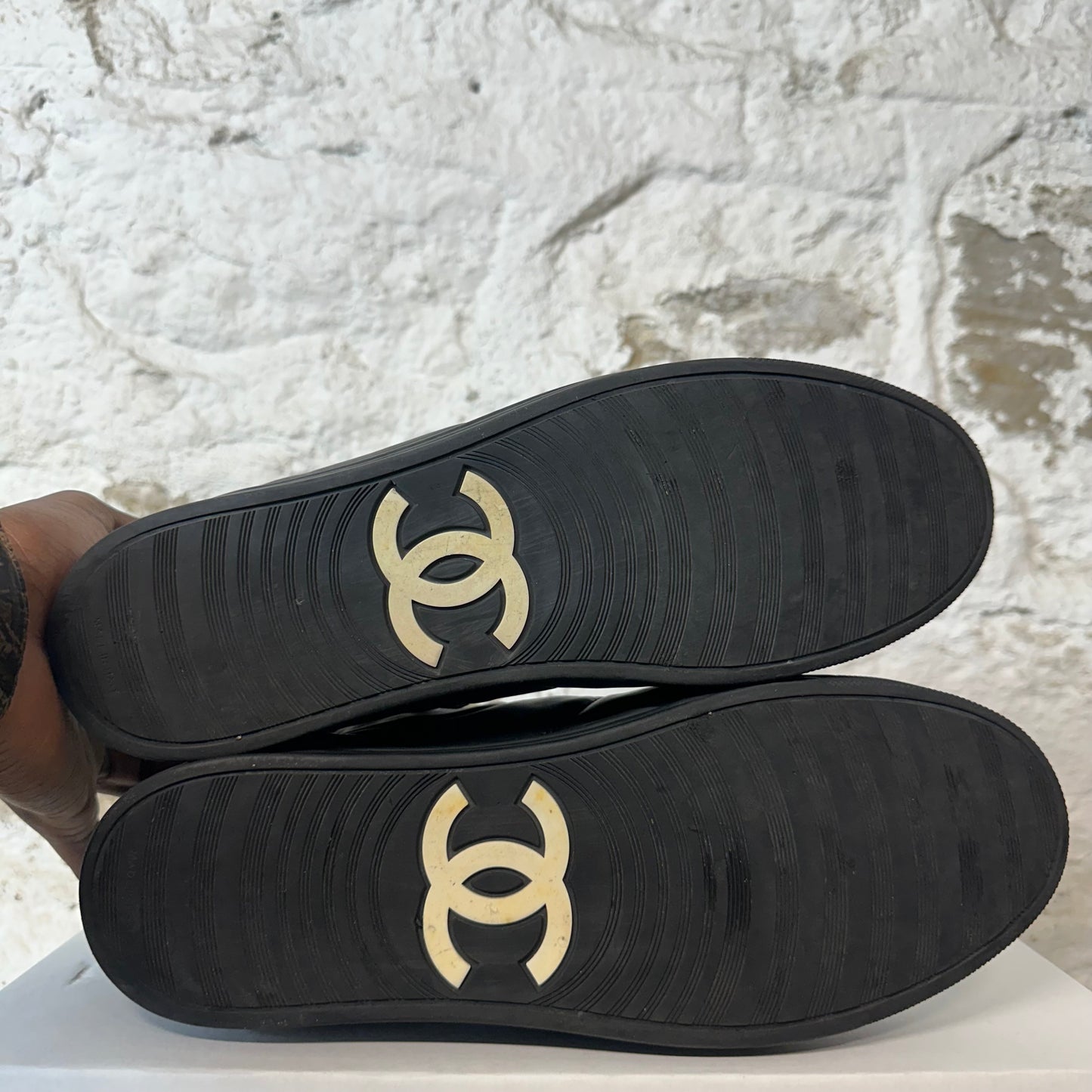 Chanel High Triple Black CC Leather Sneaker Sz 9 (42)