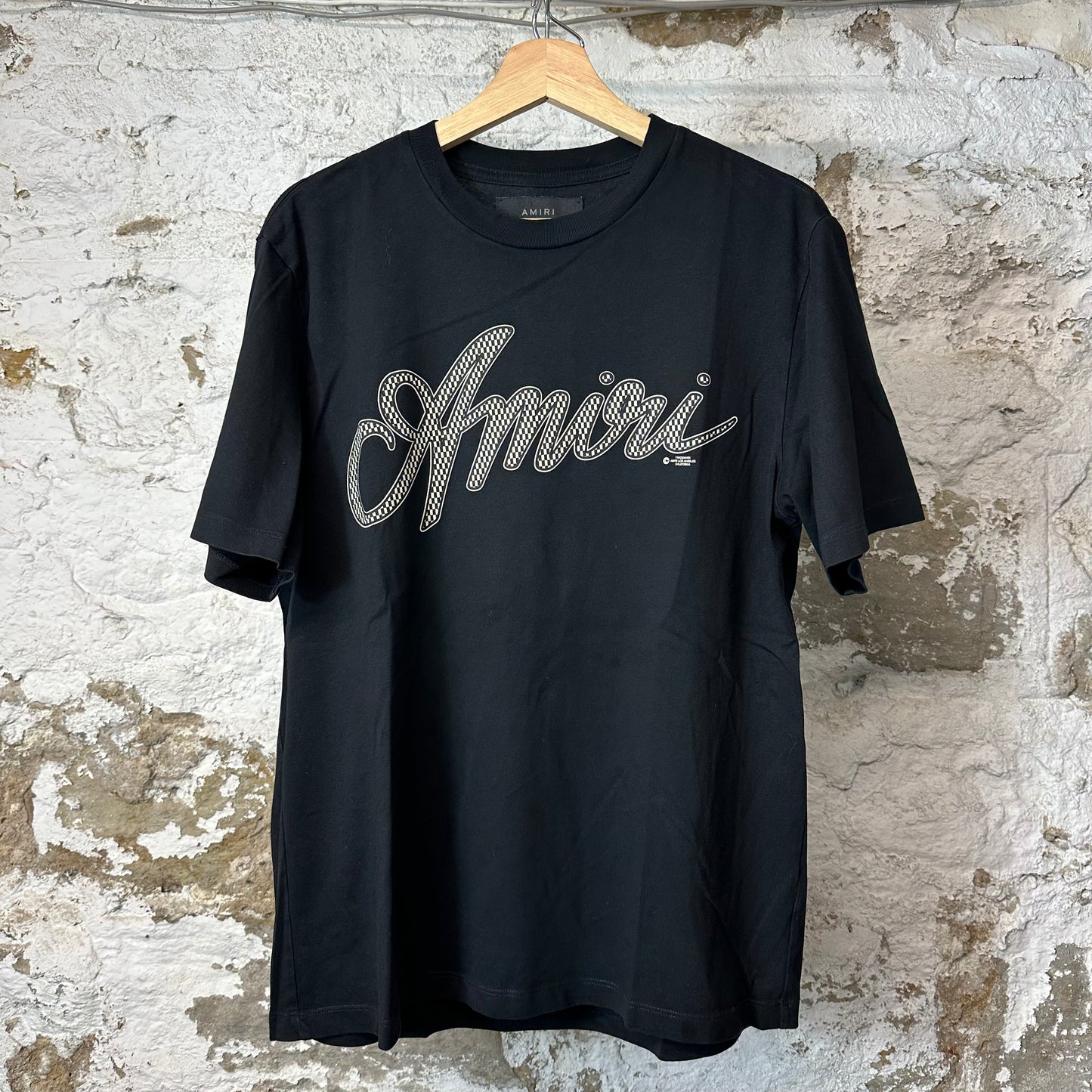 Amiri Checkered Spellout Black T-Shirt Sz M