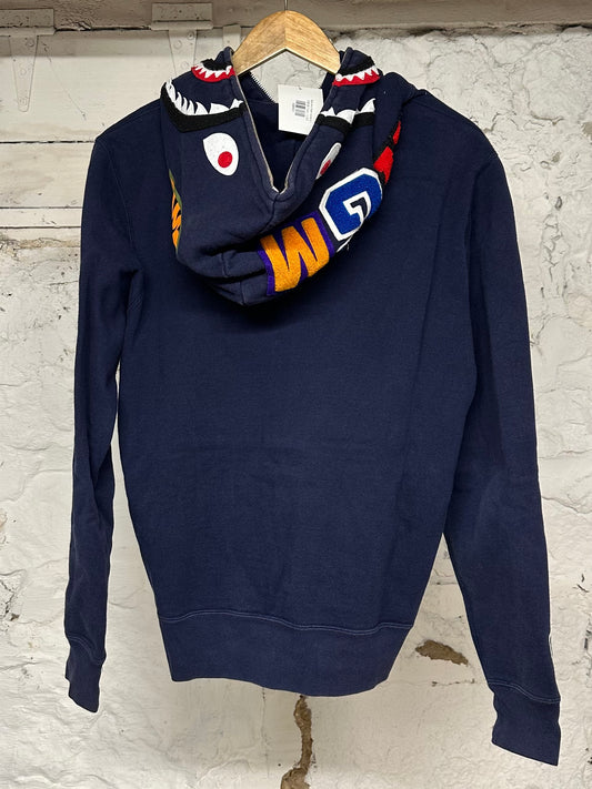 Bape Navy Shark Hoodie Sz L