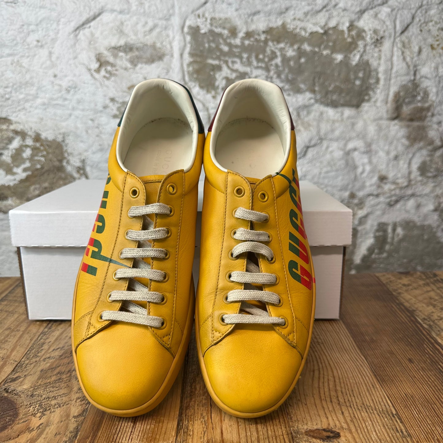 Gucci Flash Logo Yellow Ace Sneaker Sz 10