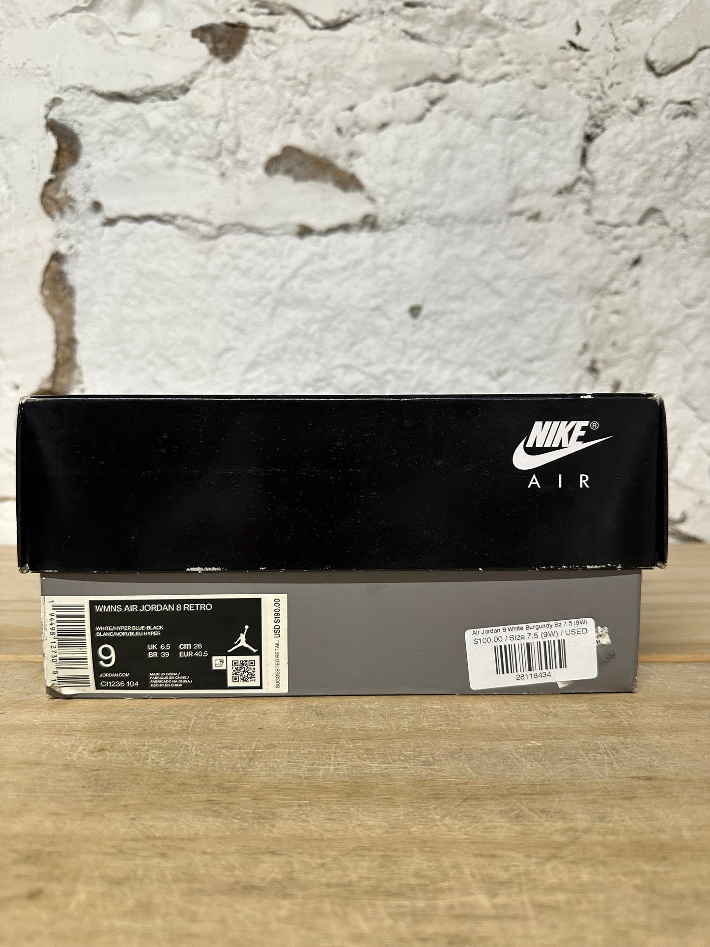Air Jordan 8 White Burgundy Sz 7.5 (9W)