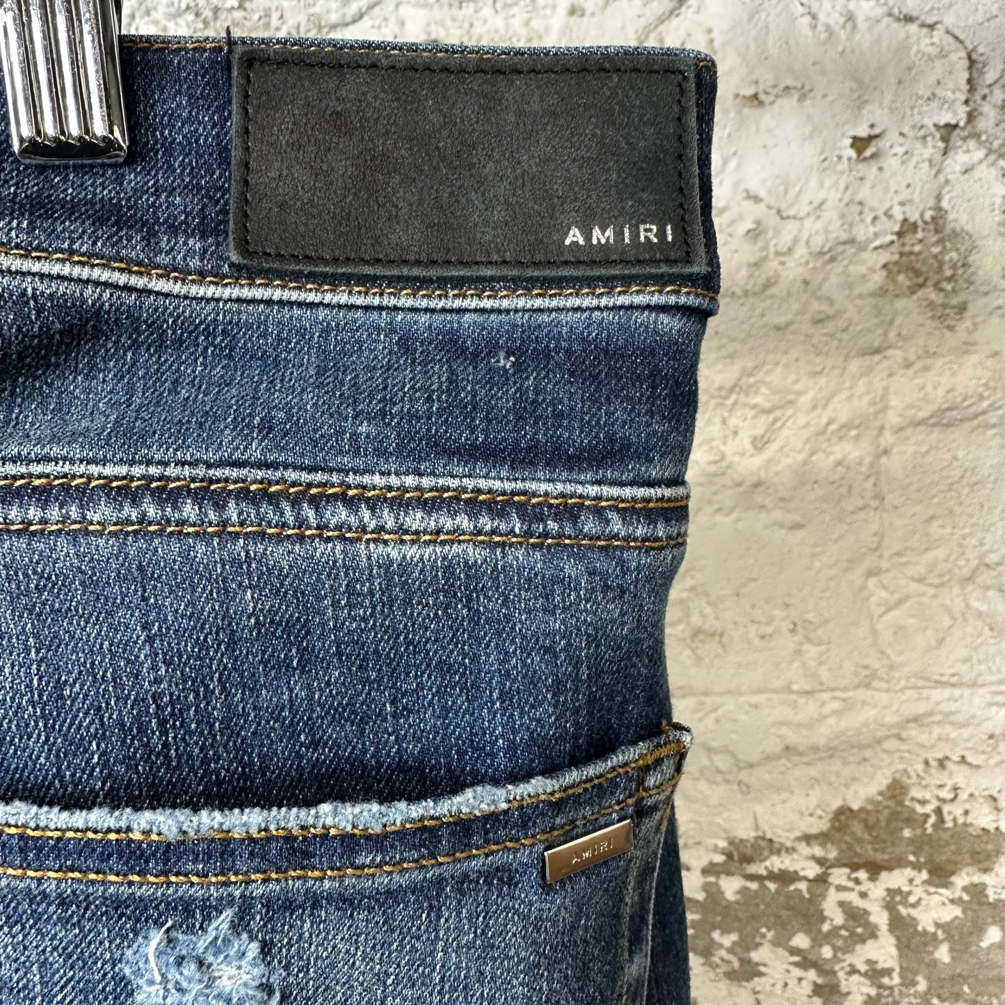 Amiri MX1 Orange Suede Dark Blue Denim Jean Sz 36