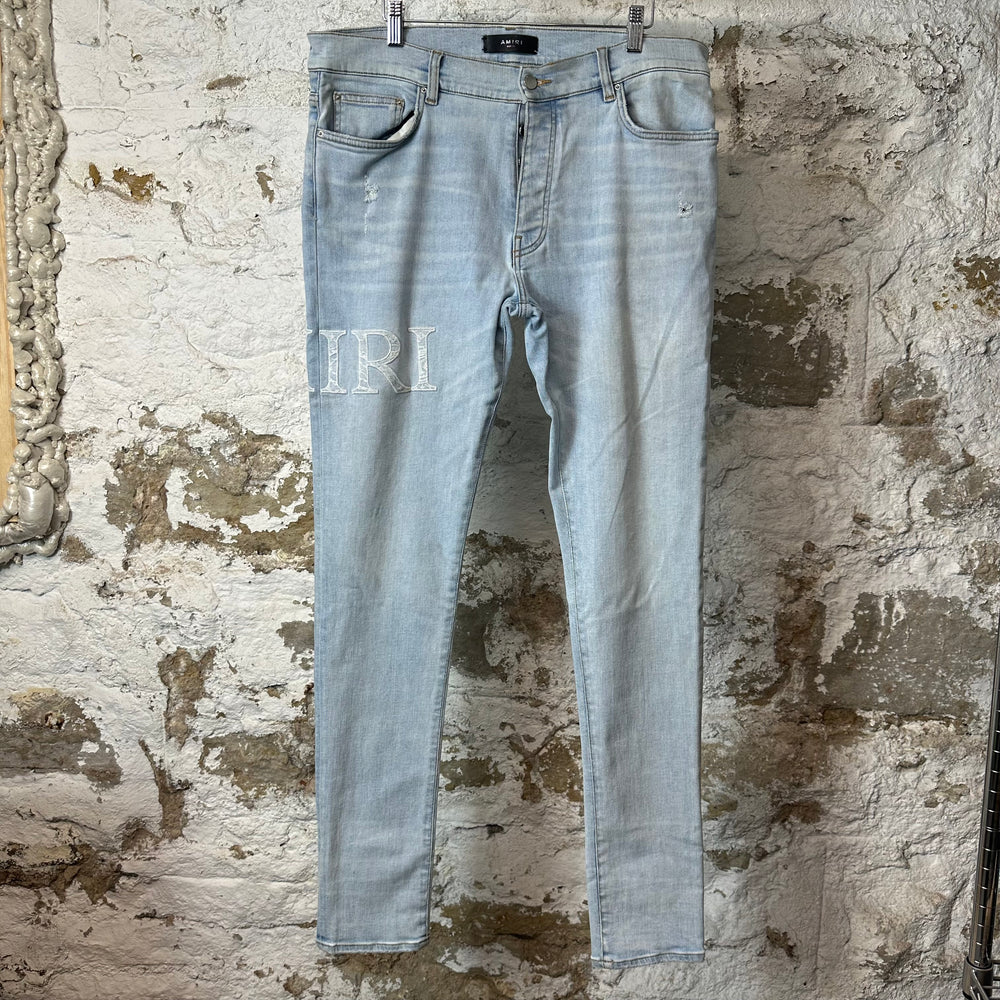 Amiri Paisley Core Logo Light Blue Denim Jeans Sz 36