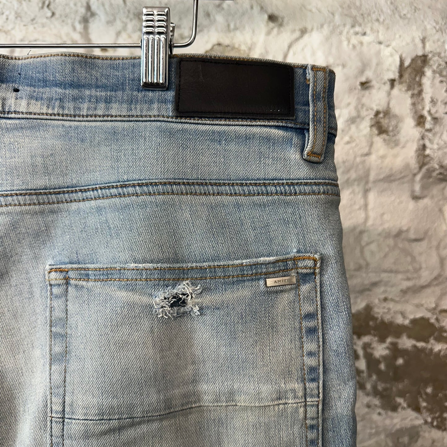 Amiri Plain Blue Distressed Denim Jeans Sz 34