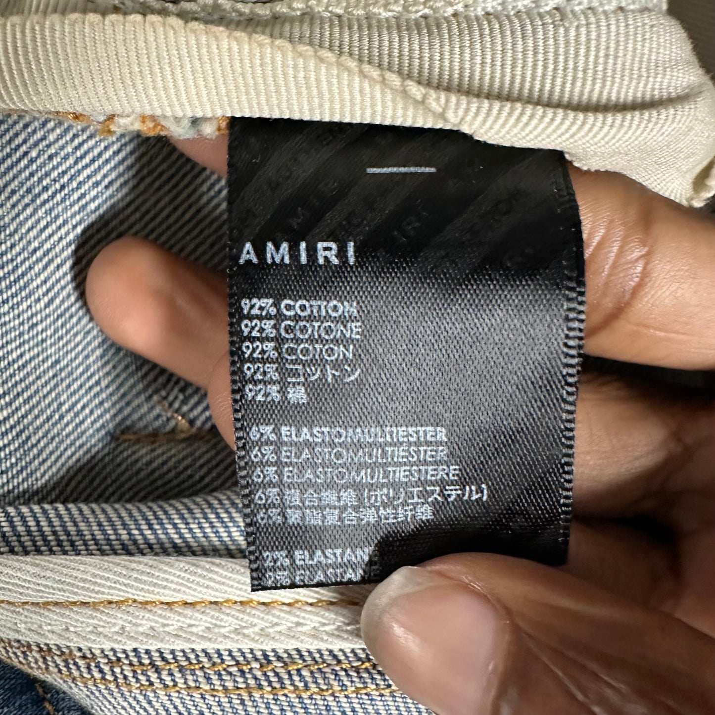 Amiri MX1 Orange Art Patch Blue Denim Jeans Sz 31