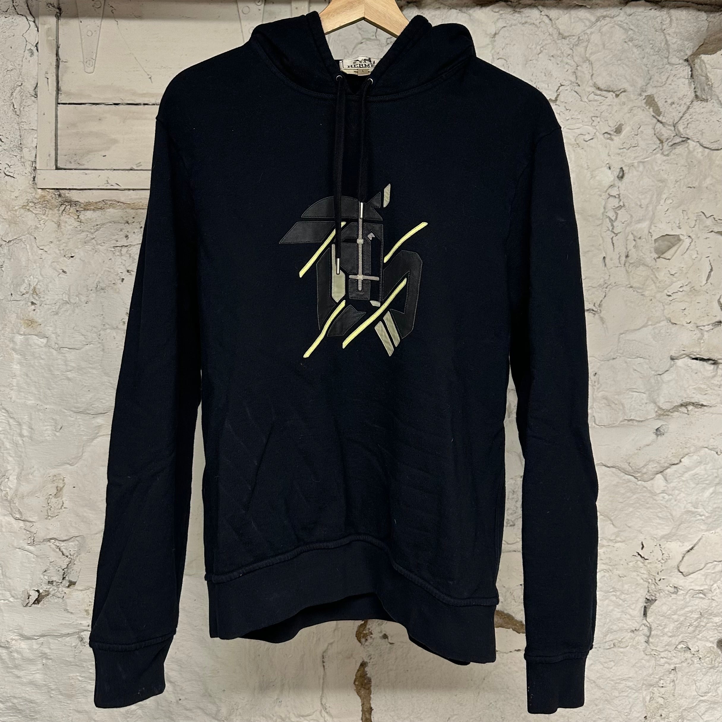 Hermes Logo Hoodie Black Sz L