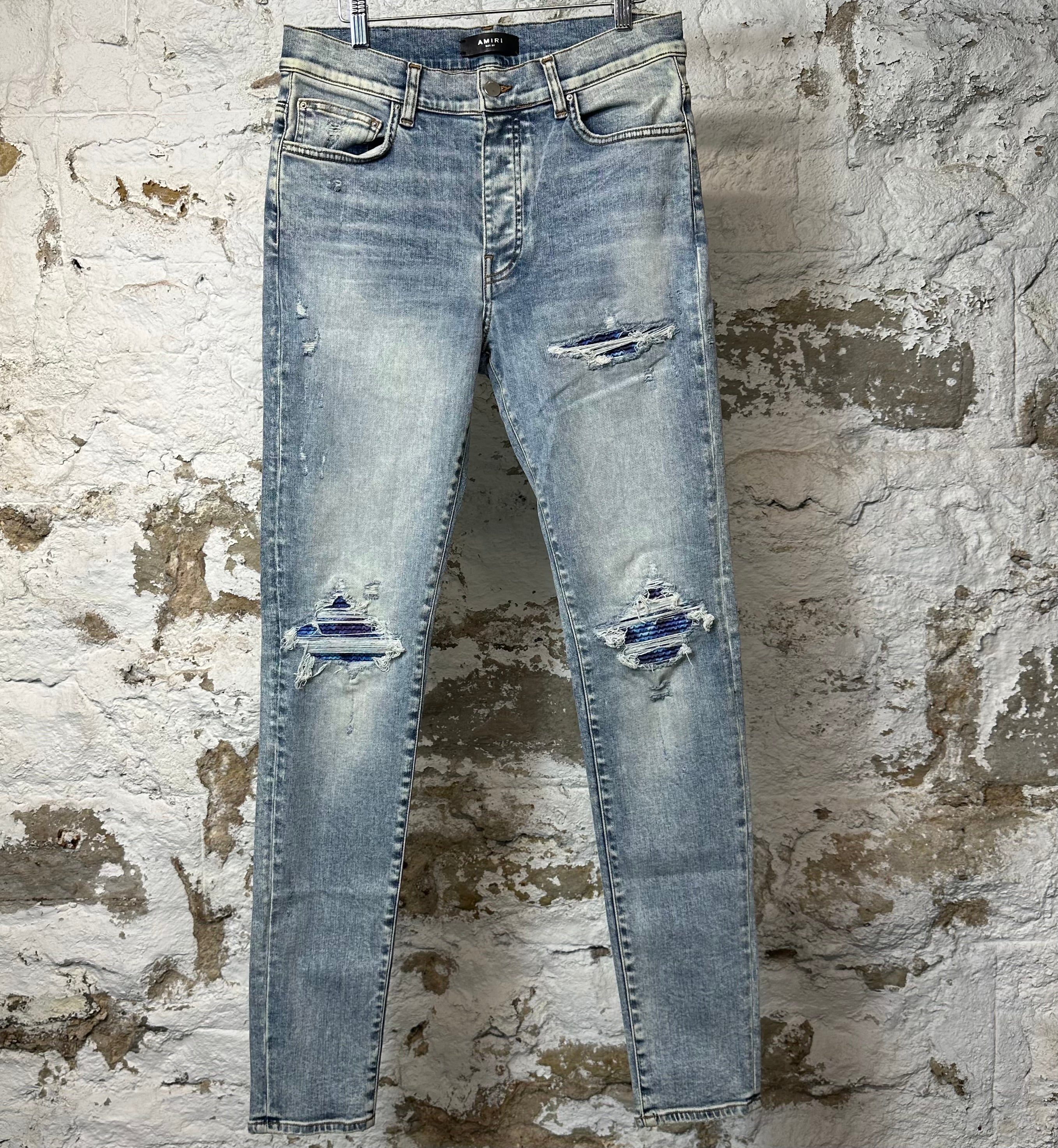 Amiri MX1 Tie Dye Patch Washed Blue Denim Jeans Sz 33