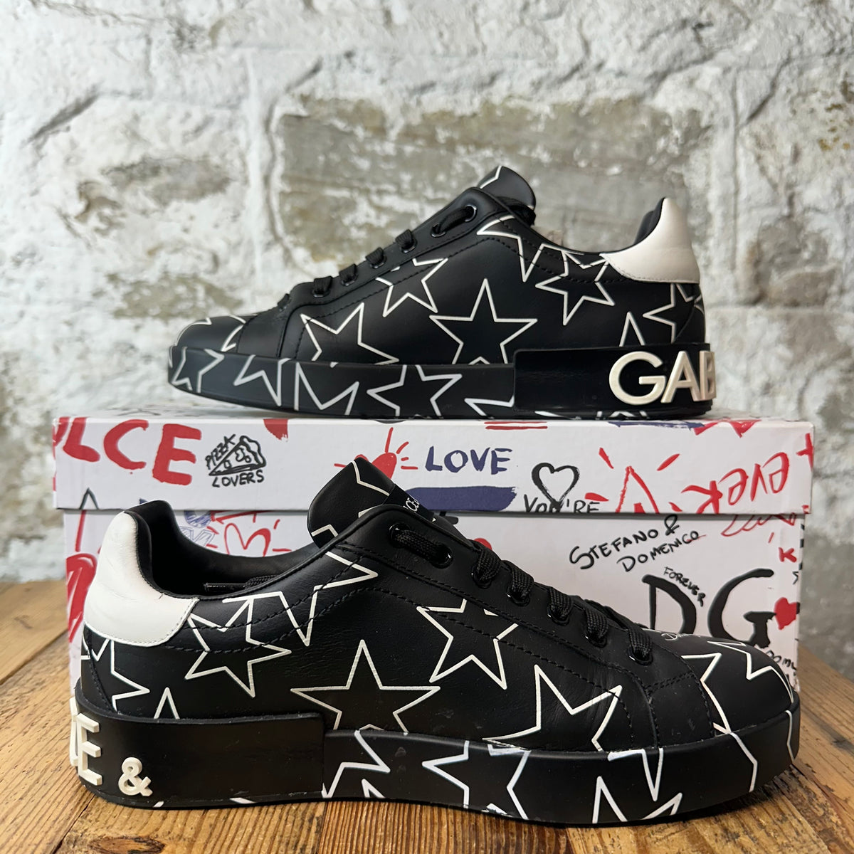 Dolce Gabbana Black White Star Portofino Sneaker Sz 7