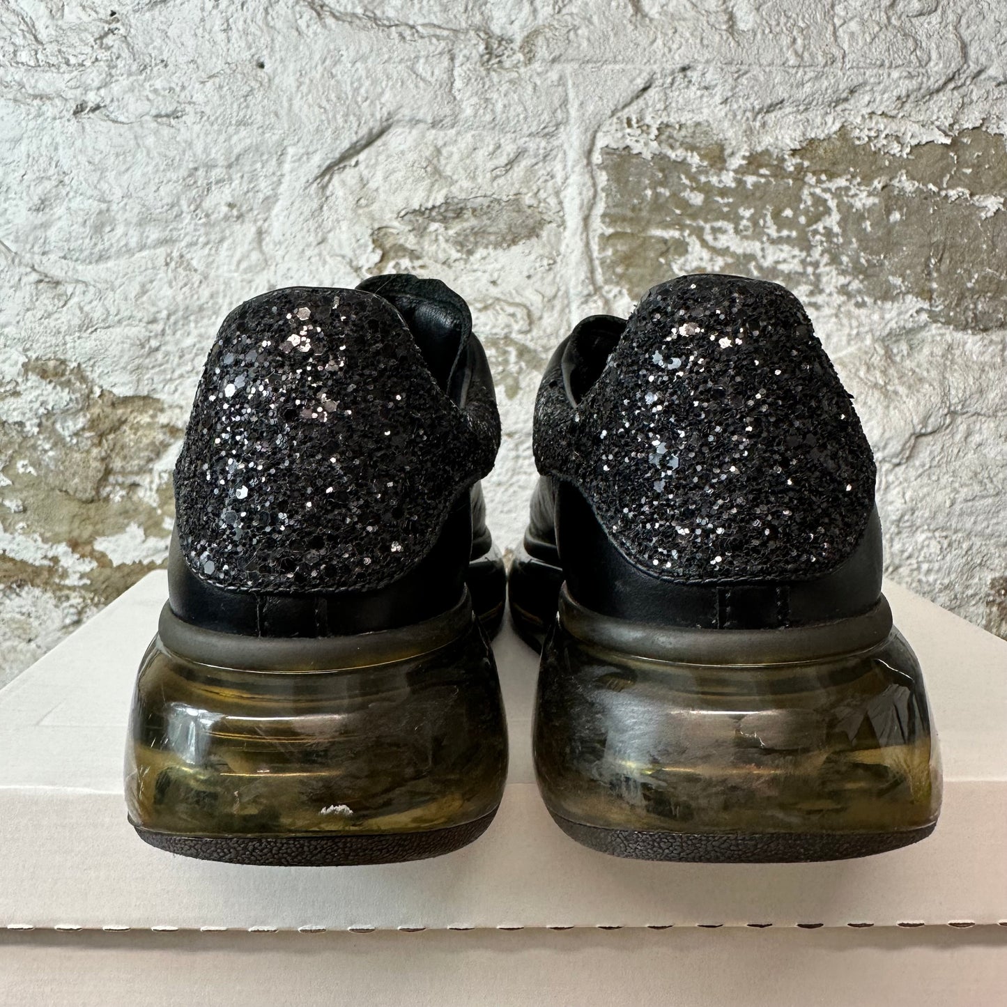 Alexander McQueen Glitter Tab Black Sneaker Sz 7 (40)