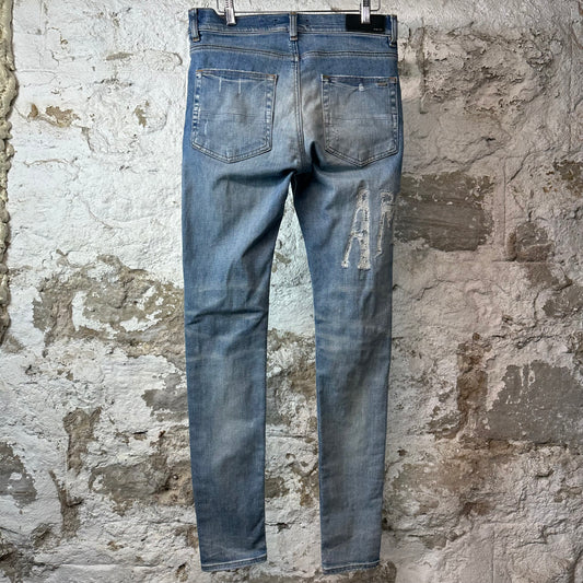 Amiri Distressed Side Spell Blue Denim Jeans Sz 30