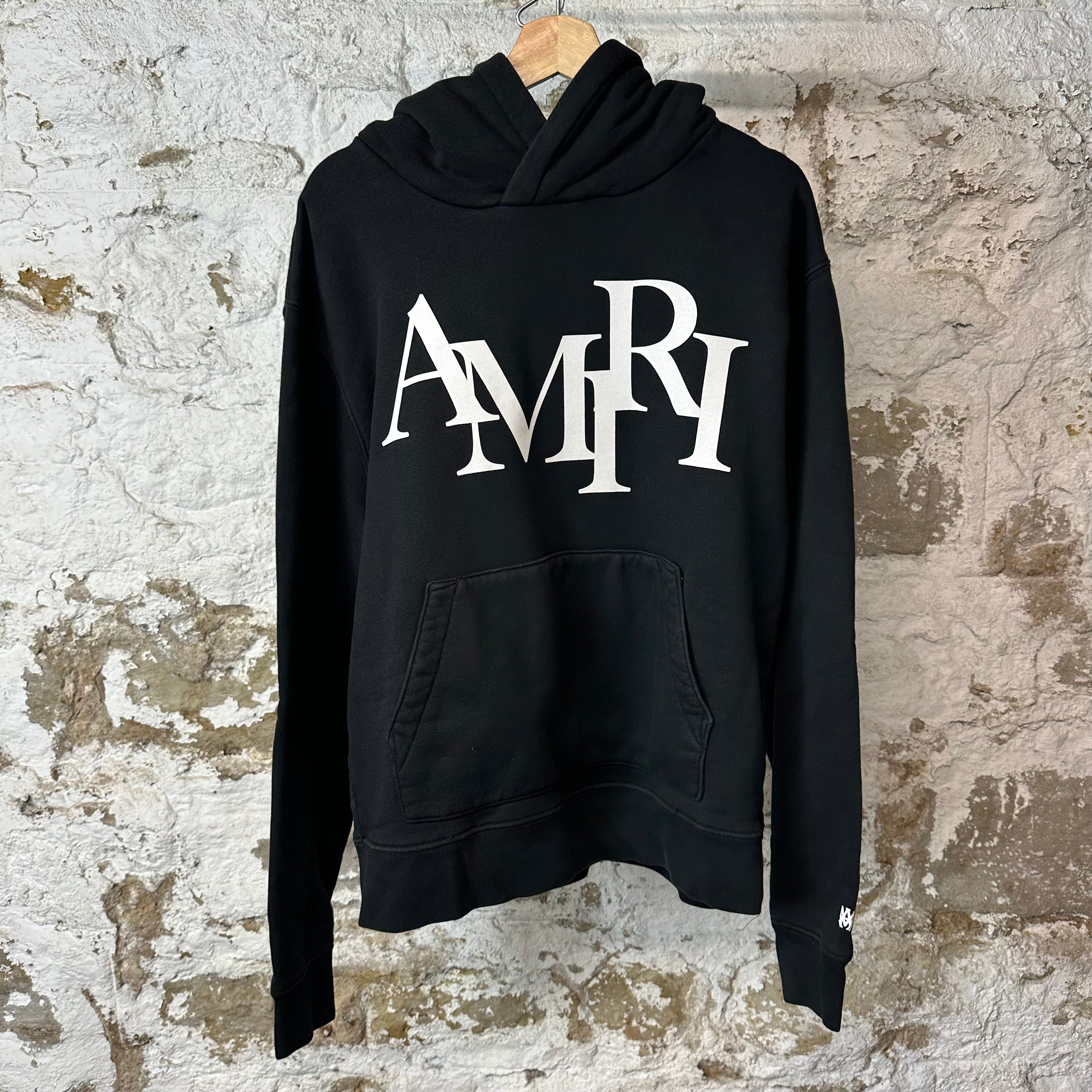 Amiri White Stagger Spell Black Hoodie Sz L