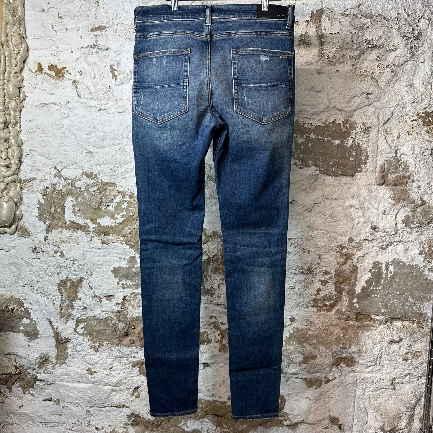 Amiri MX1 Blue Plaid Flannel Dark Blue Denim Jeans Sz 34