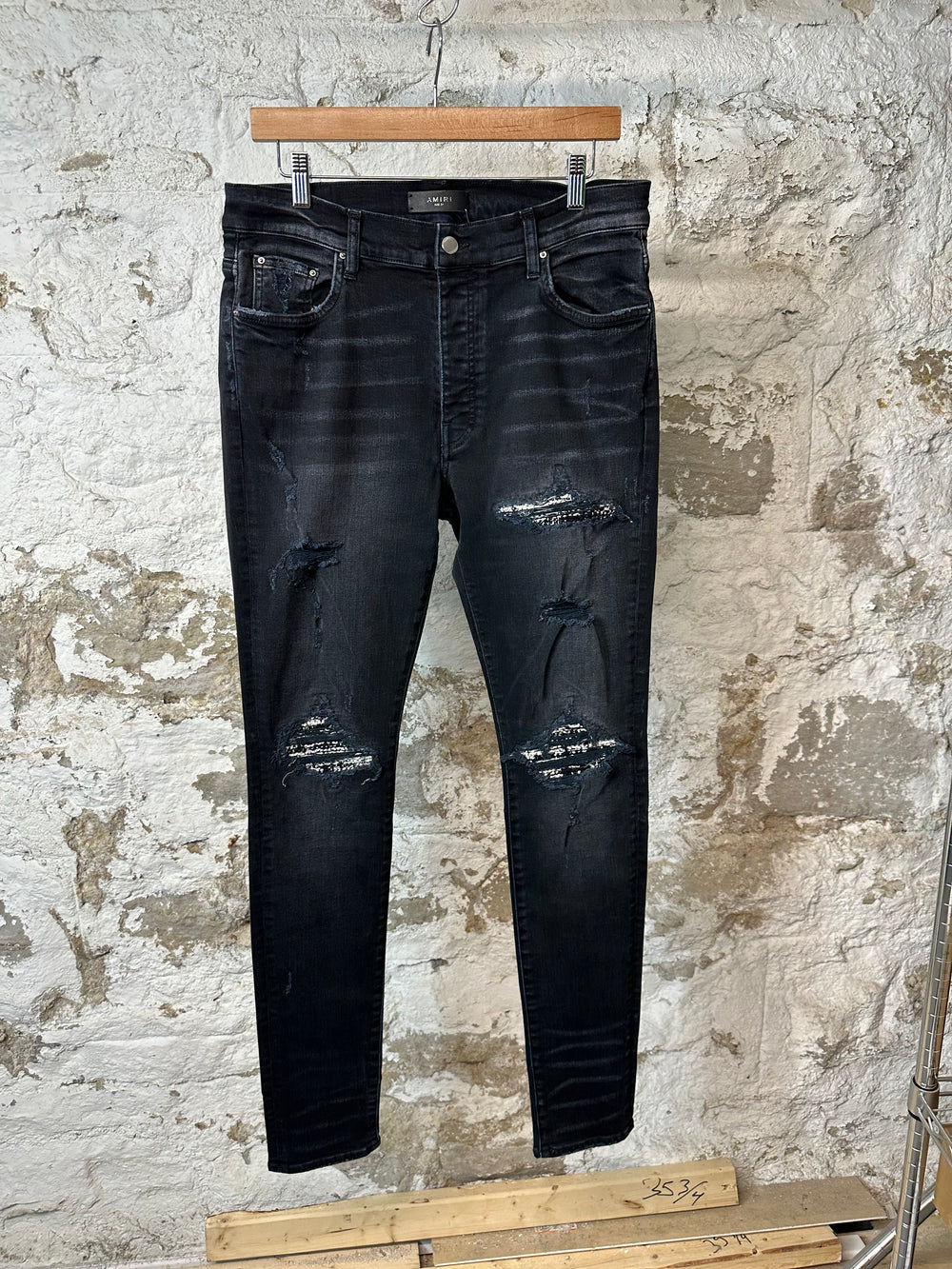 Amiri MX1 Black White Woven Black Denim Jeans Sz 34