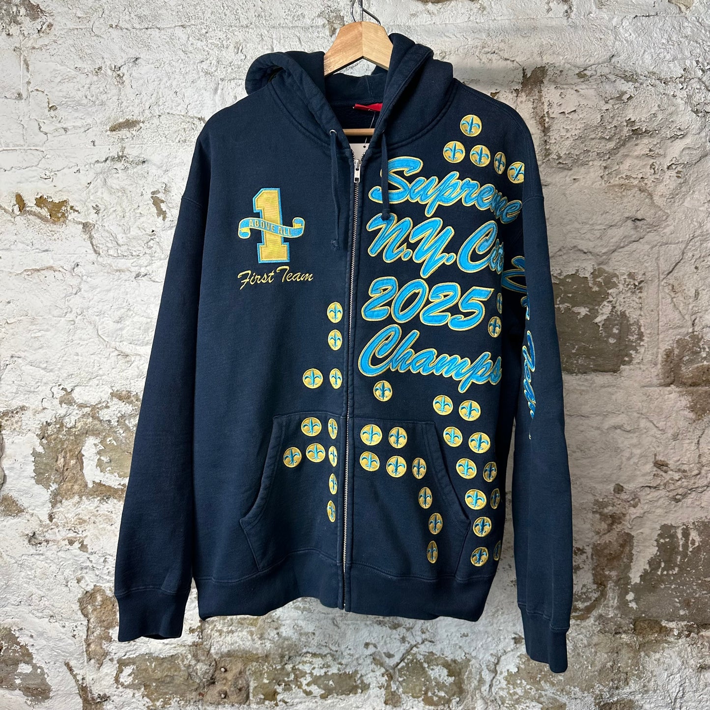 Supreme League Champs Navy Zip Up Hoodie Sz L