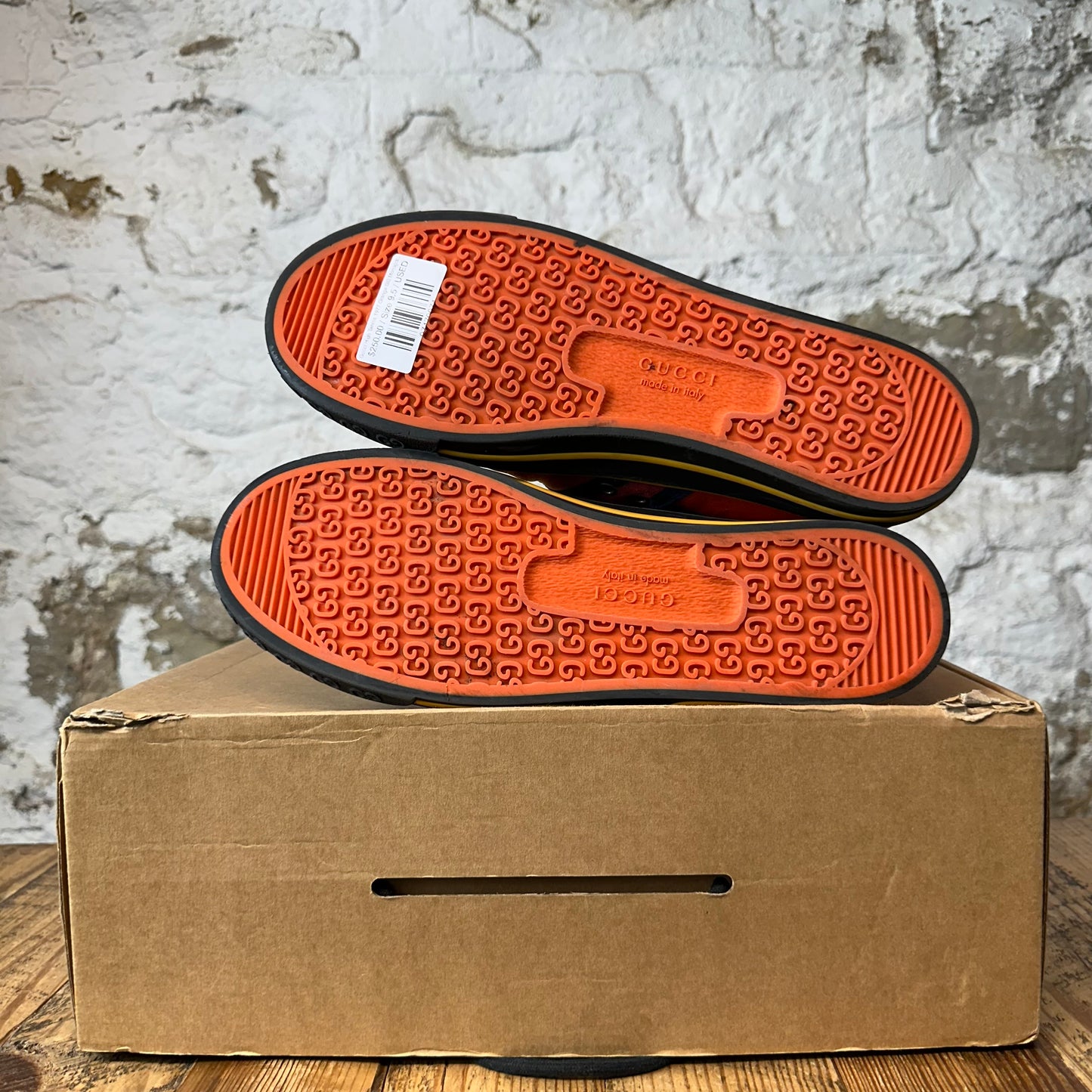 Gucci High Tennis 1977 Orange GG Monogram Nylon Sneaker Sz 9.5