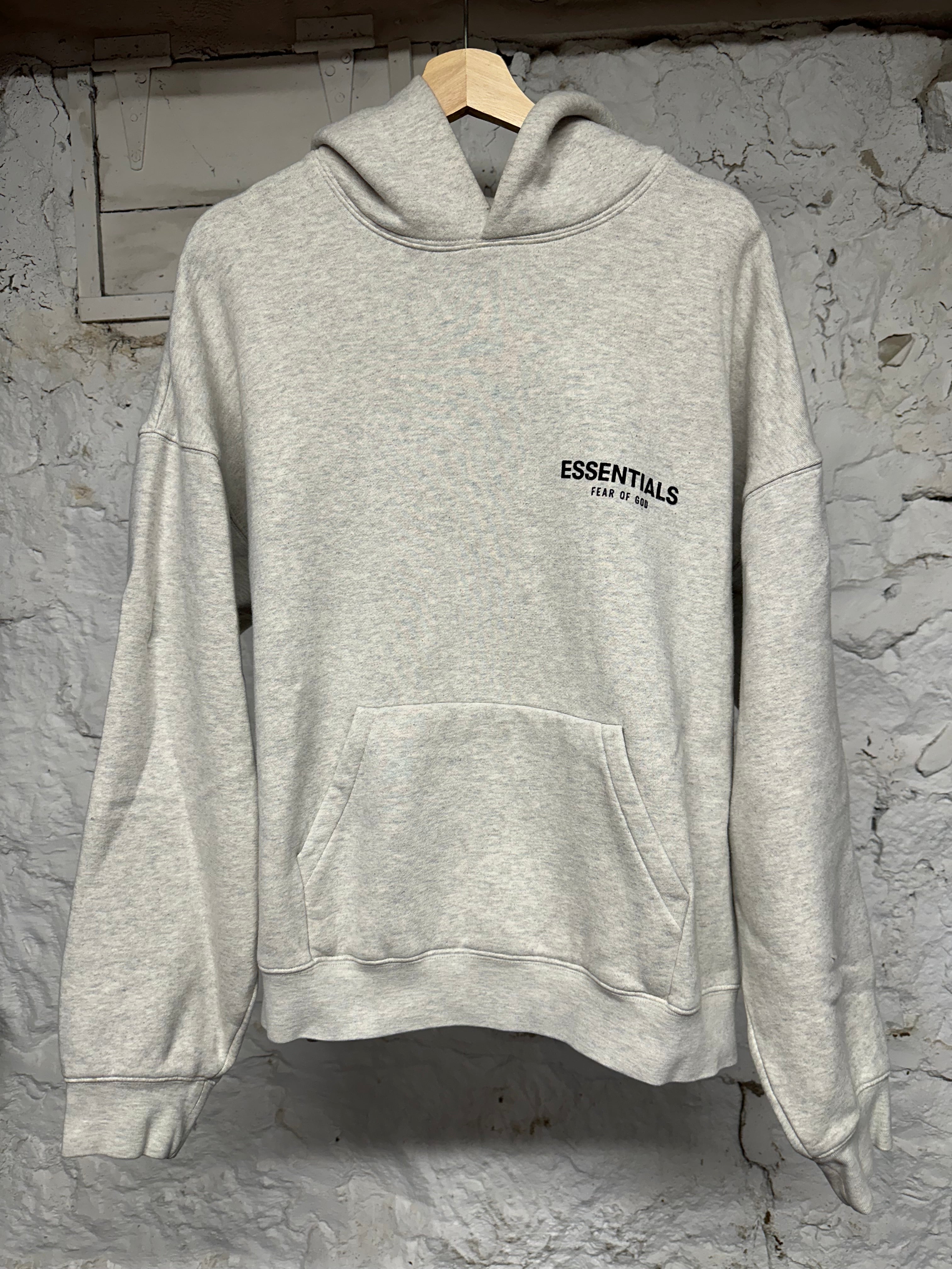 Fear of God Essentials Black Logo Hoodie Gray Sz L